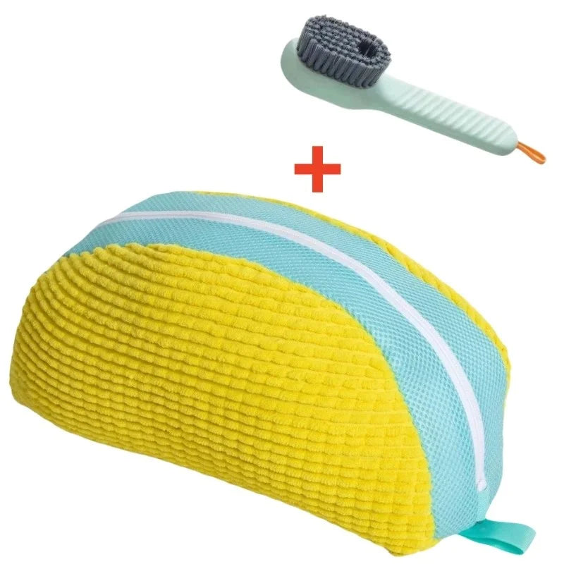 Shoe washing bag with plush lining and brush. Prime Pick